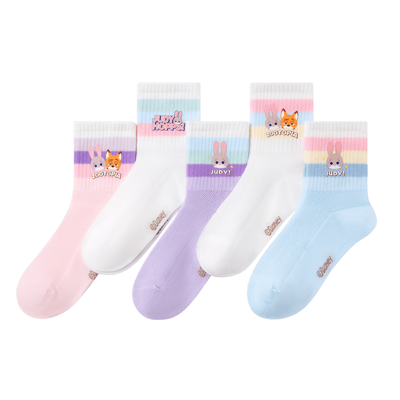 Disney Girls' Summer Thin Mid-Calf Socks Baby Rabbit Police Girl Mesh Socks 7A Antibacterial XS