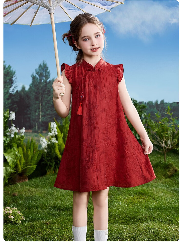 ASK JUNIOR Children's Dress Girls Summer Chinese Style New Traditional Princess Dress for Older Kids 10