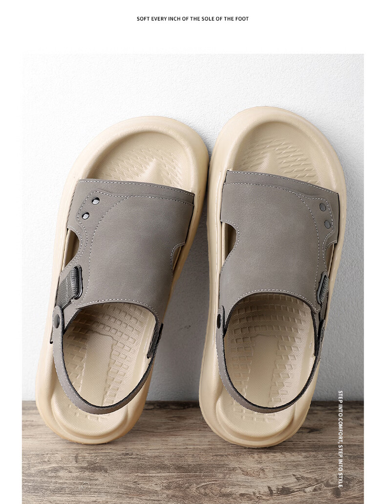 MEXICAN Spring Summer New Men's Leather Sandals Beach Shoes Dual-Wear Breathable Green 40 19