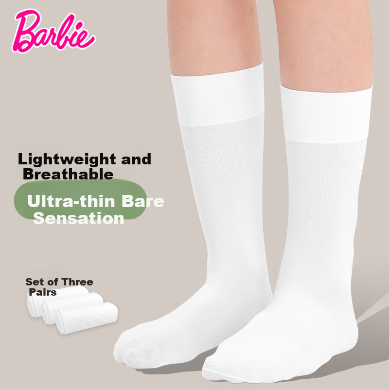 Barbie Girls Mid-Calf Socks Spring and Autumn Children's Short Stockings School Style Half-Leg Socks Pure White Baby Long Socks