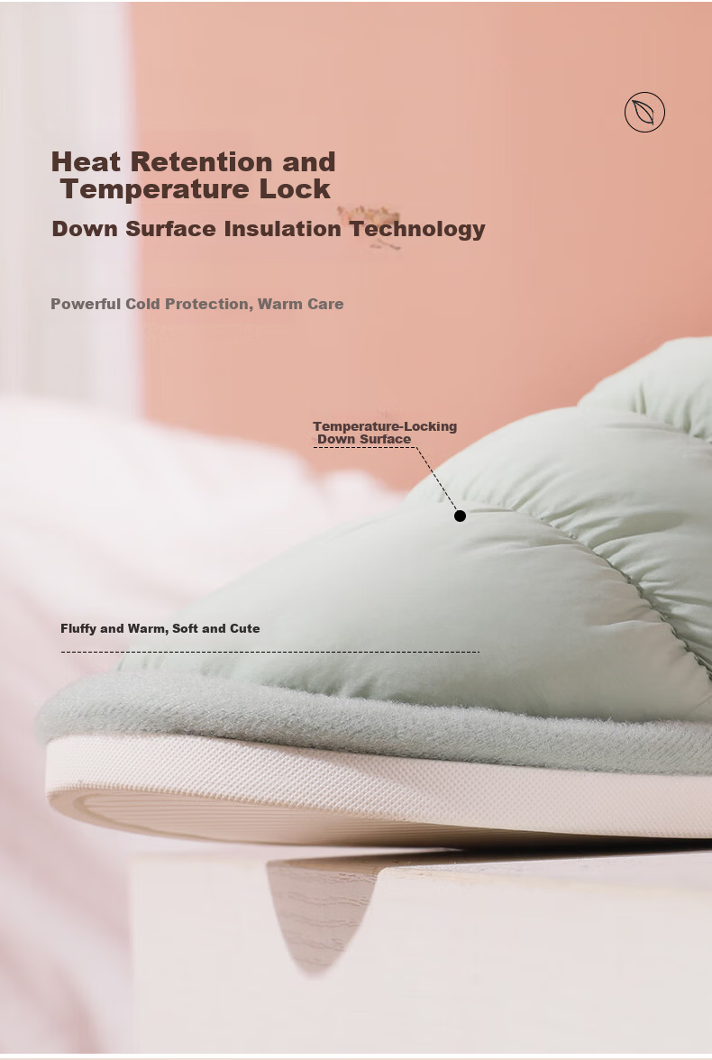 FOOTOPPO Women's Waterproof Down Cotton Slippers, Men's Simple Non-Slip Thick-Soled Warm Fleece Home Slippers for Winter 6