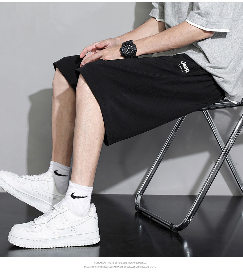 JEEP SPIRIT Men's Summer New Lightweight Ice Feel Loose Breathable Straight Cut Casual Sports Mid-Length Shorts 15