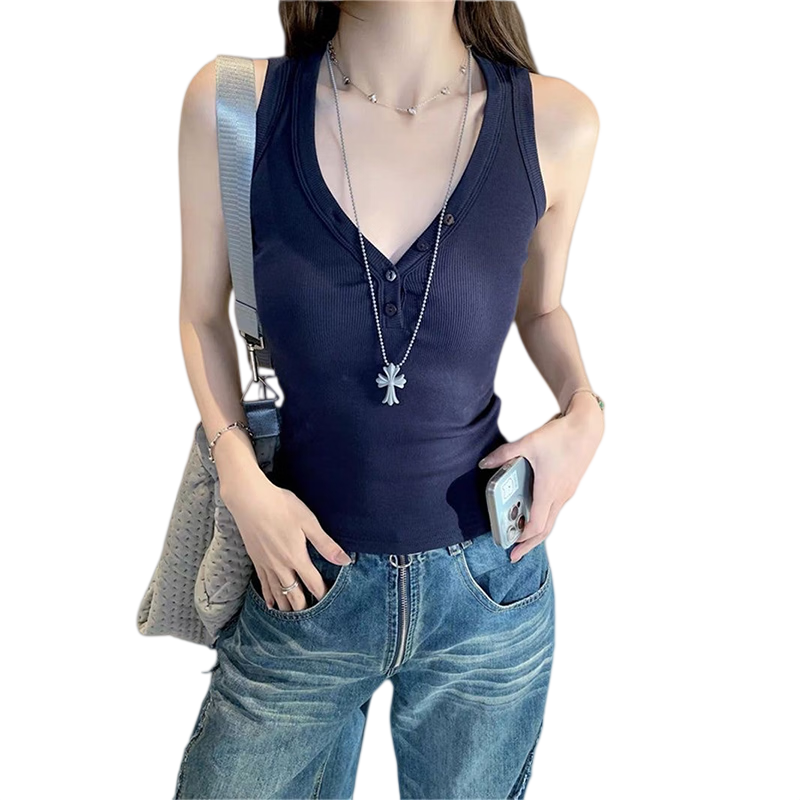 Langsha V-Neck Button Vest Women New 2026 Slim Fit Sleeveless Camisole Sexy Hot Girl Outerwear