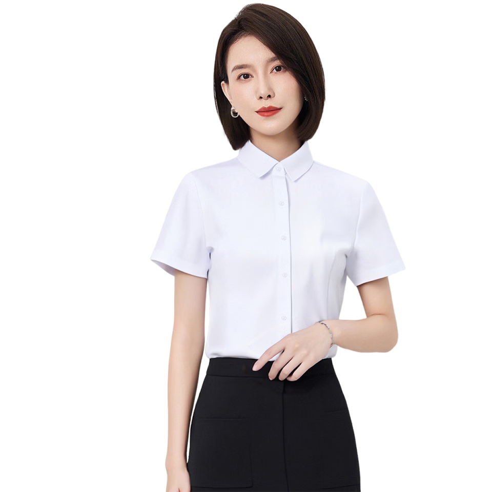 TUCANO Women's Summer Shirt Dark Placket Wrinkle-Free Slim Fit Business Short Sleeve Formal Commuter Blouse White 2XL