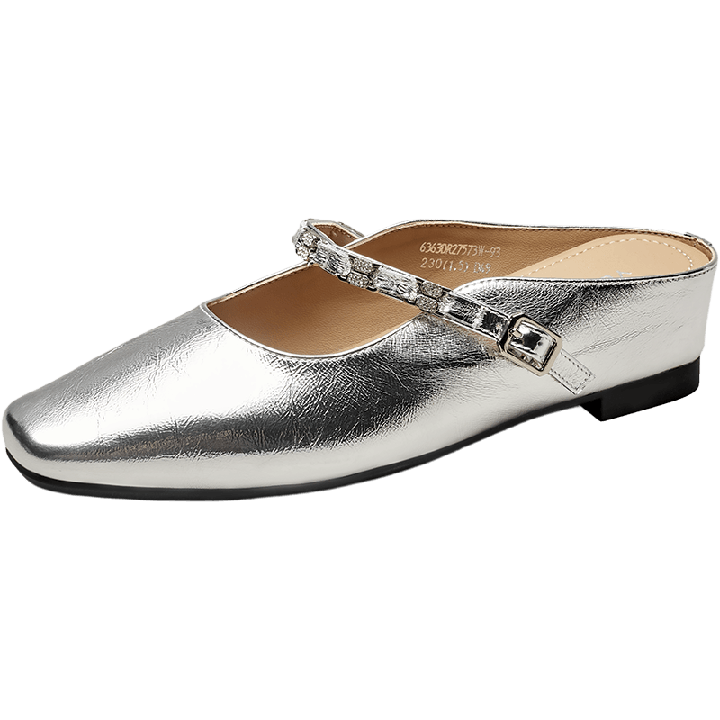 Eierkang Women's Genuine Leather French Style Open Toe Half Slippers, Slip-On Mules with Hidden Heel, Model 27573W Silver Size 37