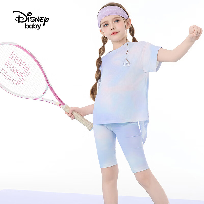 Disney Kids Summer Girls Gradient Short Sleeve T-Shirt Casual Sports Short Sleeve Purple Dream 110