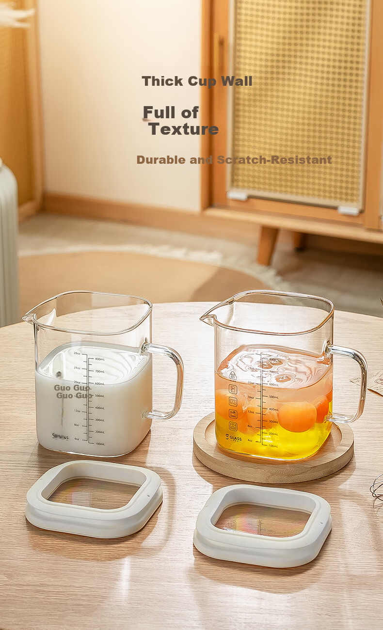 CRISTALGLASS High Borosilicate Glass Measuring Cup Heat-Resistant Transparent Milk Beating Cup Household Baking Measuring Cup with Lid 12