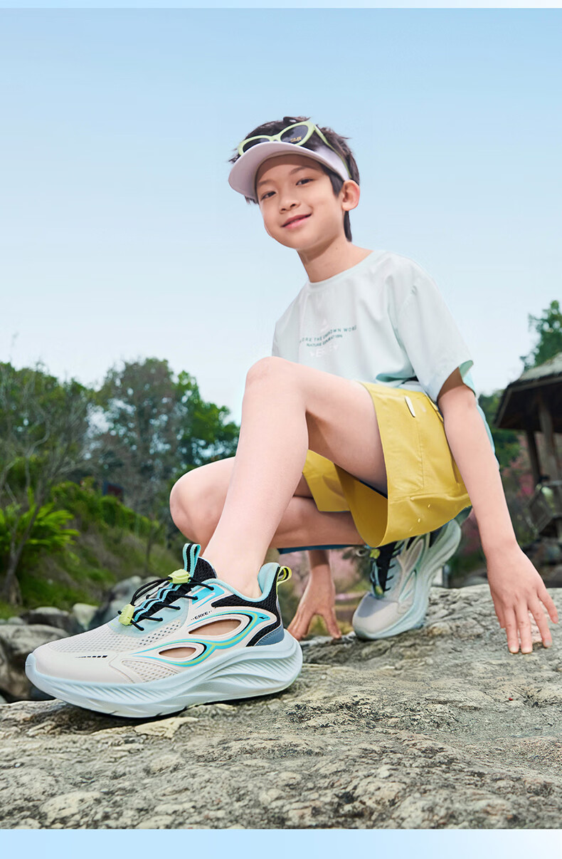 ERKE Kids Sandals Boys and Girls Children's Non-slip Beach Frame Shoes Microcrystalline White/Mist Blue/Midnight Blue Size 36 10