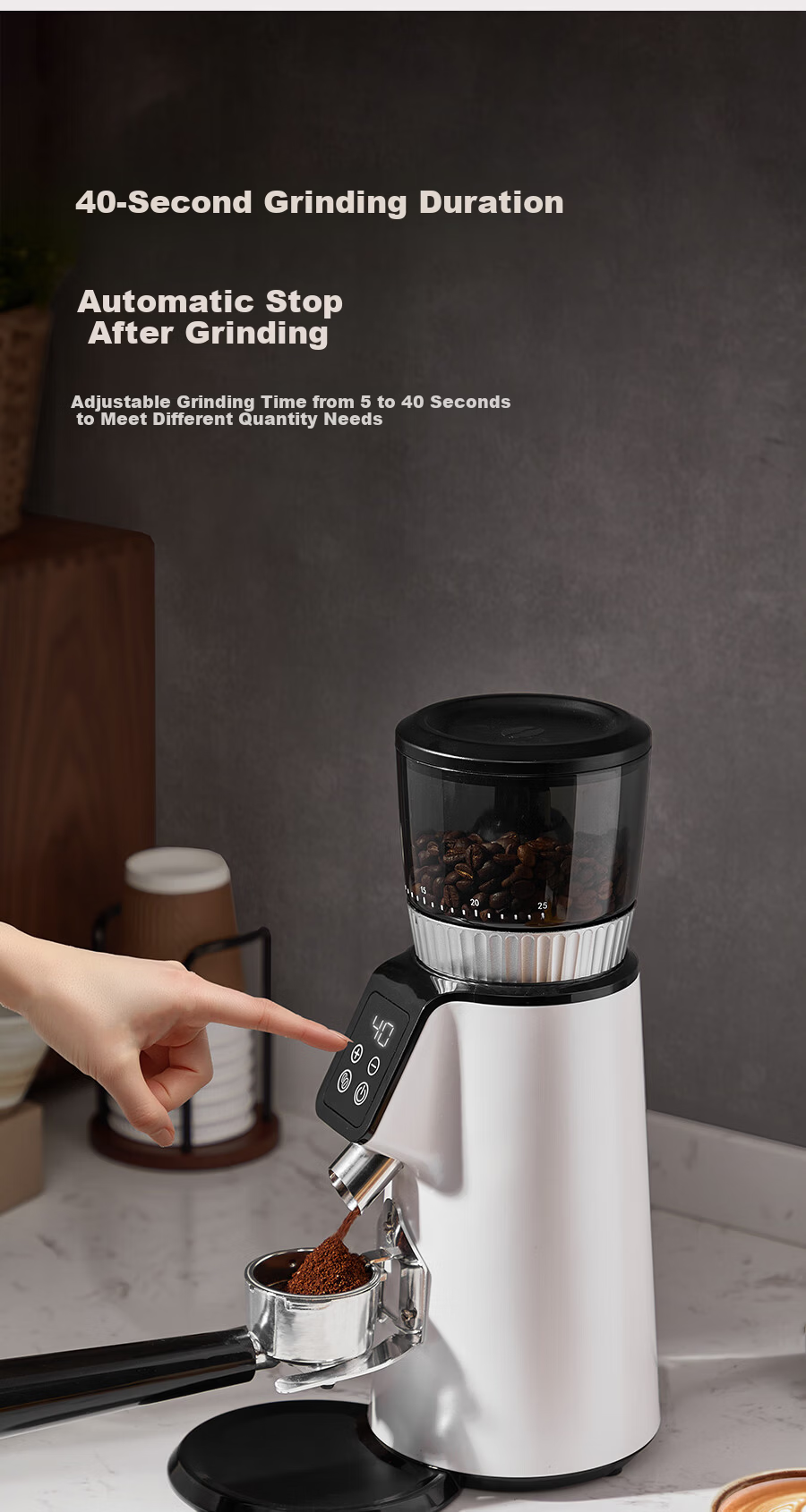 AEOMJK Automatic Electric Coffee Bean Grinder 25-Level Adjustable Home and Commercial Grinder with Commercial Blade G004 15