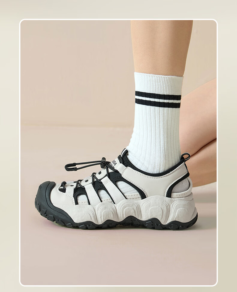 CAMEL Bamboo Stream Cute Hole Shoes Women Panda Collaboration Outdoor Breathable Sports Sandals L26M202035 Beige/Gray 37 16