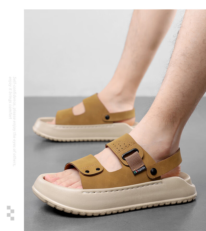 MEXICAN Spring Summer New Men's Sandals Beach Shoes Two-Way Slippers Breathable Dark Green Size 40 13