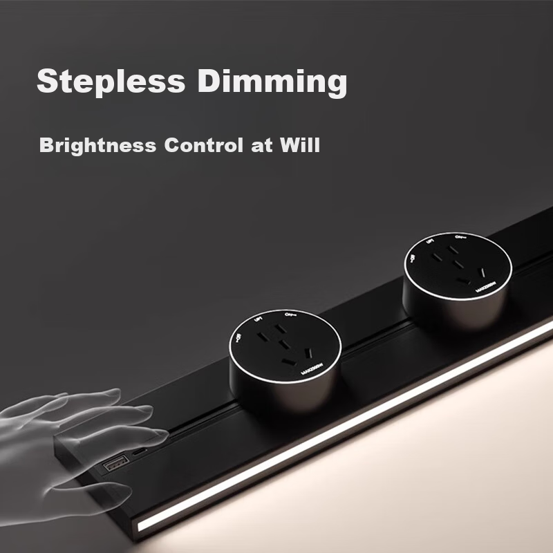 AUX LED Strip Track Socket with USB Sensor Light, Movable Surface-Mounted No-Drill, 500mm + 4 Five-Hole Outlets, Black