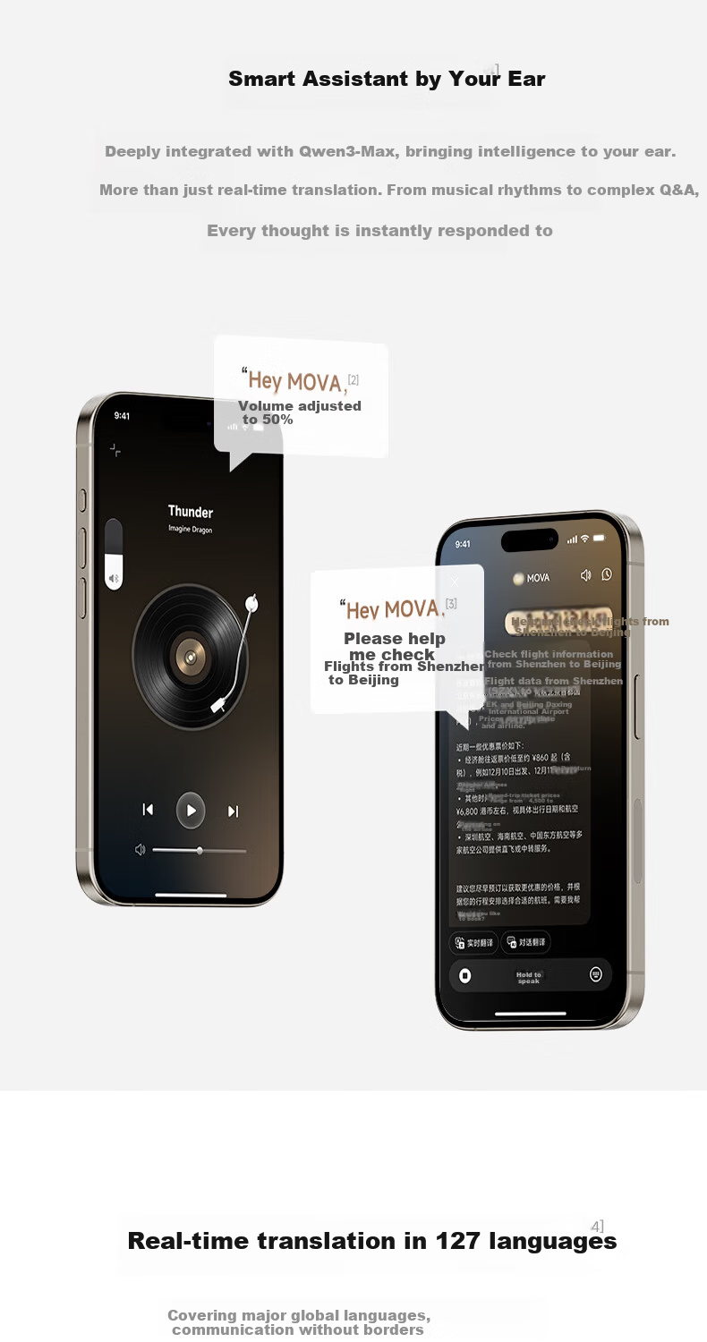 MOVA TPEAK Clip Pro Clip-On Earphones Wireless Bluetooth Cloud Sensor C Bridge AI Assistant Real-Time Translation Star Gold Luxury High-End Gift for Men and Women 15