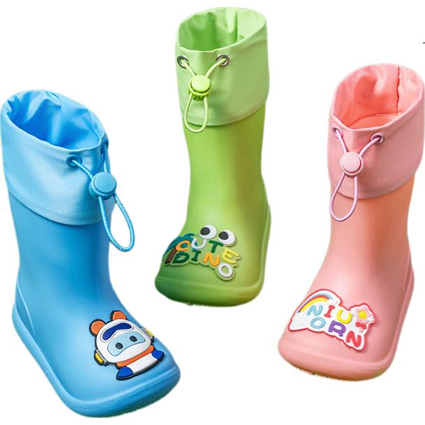 Zhubaba Children's Rain Boots Boys Non-Slip Waterproof Rain Shoes Girls Kindergarten School Water Shoes Blue Size 18