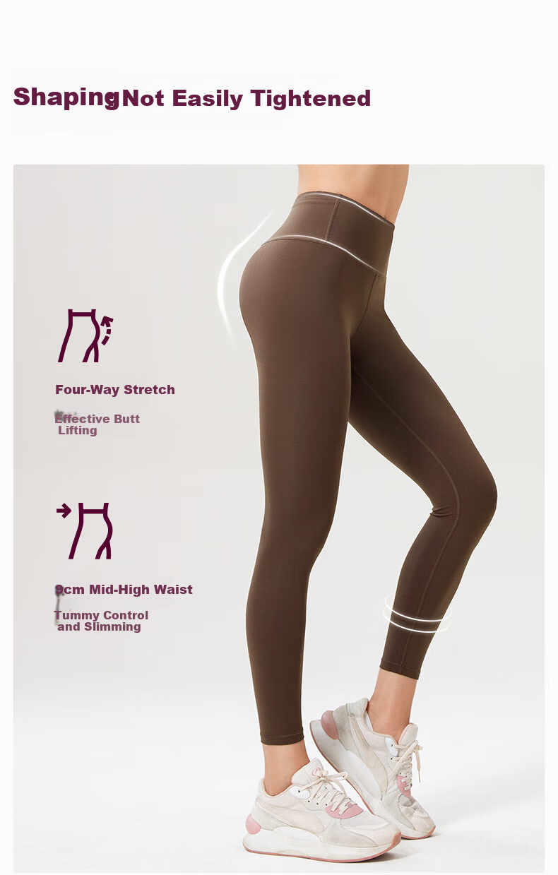 VFU Leap Running High-Elastic Quick-Dry 9/10 Length Women's High-Waist Hip-Lifting Yoga Pants Fitness Set Ebony Brown M 4