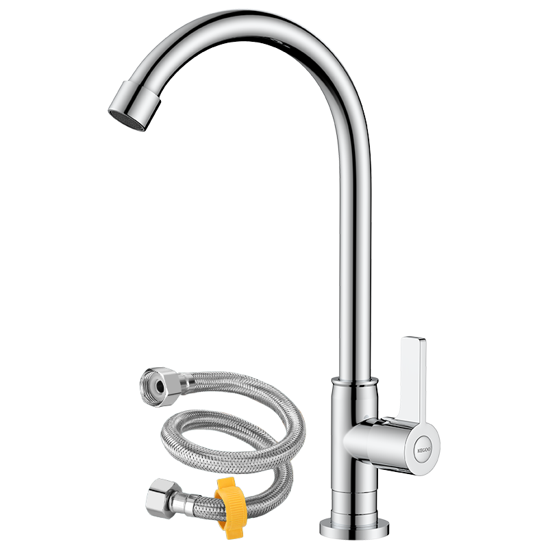 KEGOO Kitchen Single Cold Water Faucet for Sink, High-Arc Tap with Hose Included K2057