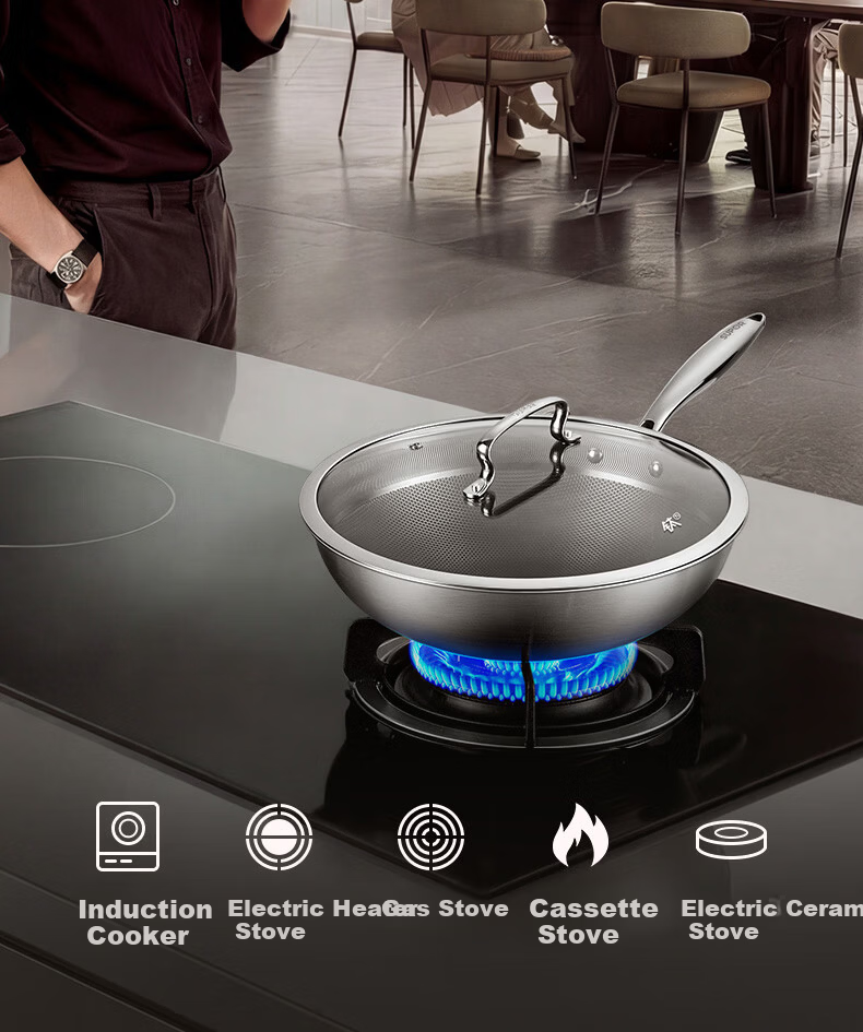 SUPOR JD Exclusive Pure Titanium Non-Coated Lightweight Non-Stick Frying Pan 100% Pure Titanium Plate 32cm Compatible with All Stoves 27