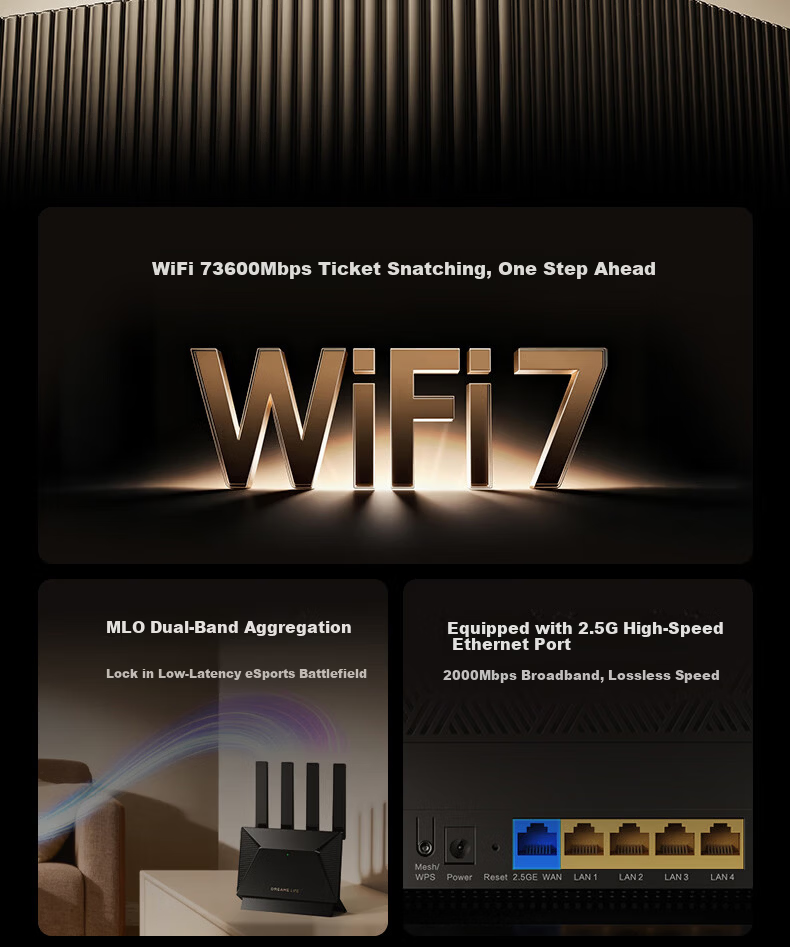 DREAME LIFE New Release High-Speed Gigabit 5G Dual-Band Wall-Penetrating Signal Boost Whole-Home Wireless Router WIFI7 2