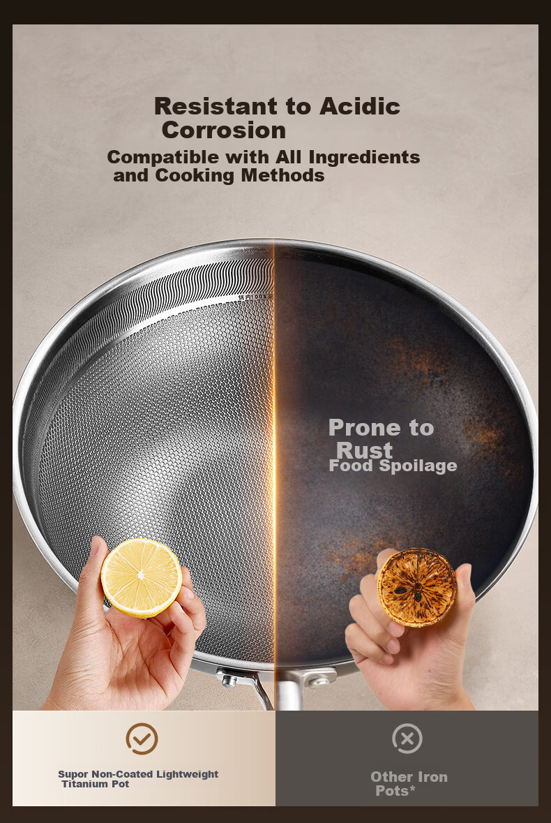 SUPOR JD Exclusive Pure Titanium Non-Coated Lightweight Non-Stick Frying Pan 100% Pure Titanium Plate 32cm Compatible with All Stoves 20