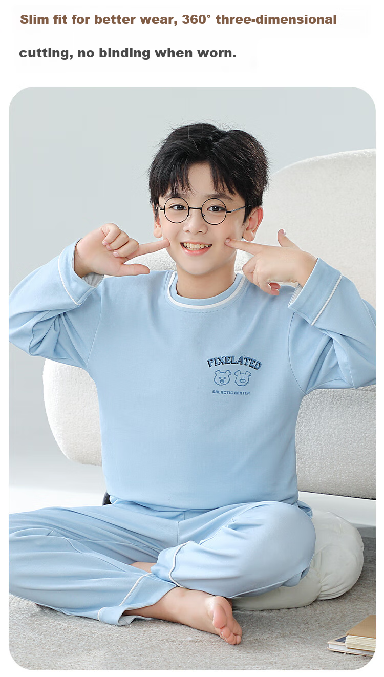 MiiOW Kids Boys 40S Cotton 5A Antibacterial Homewear Set Spring Autumn Long Sleeve 24 New Green 130cm 4