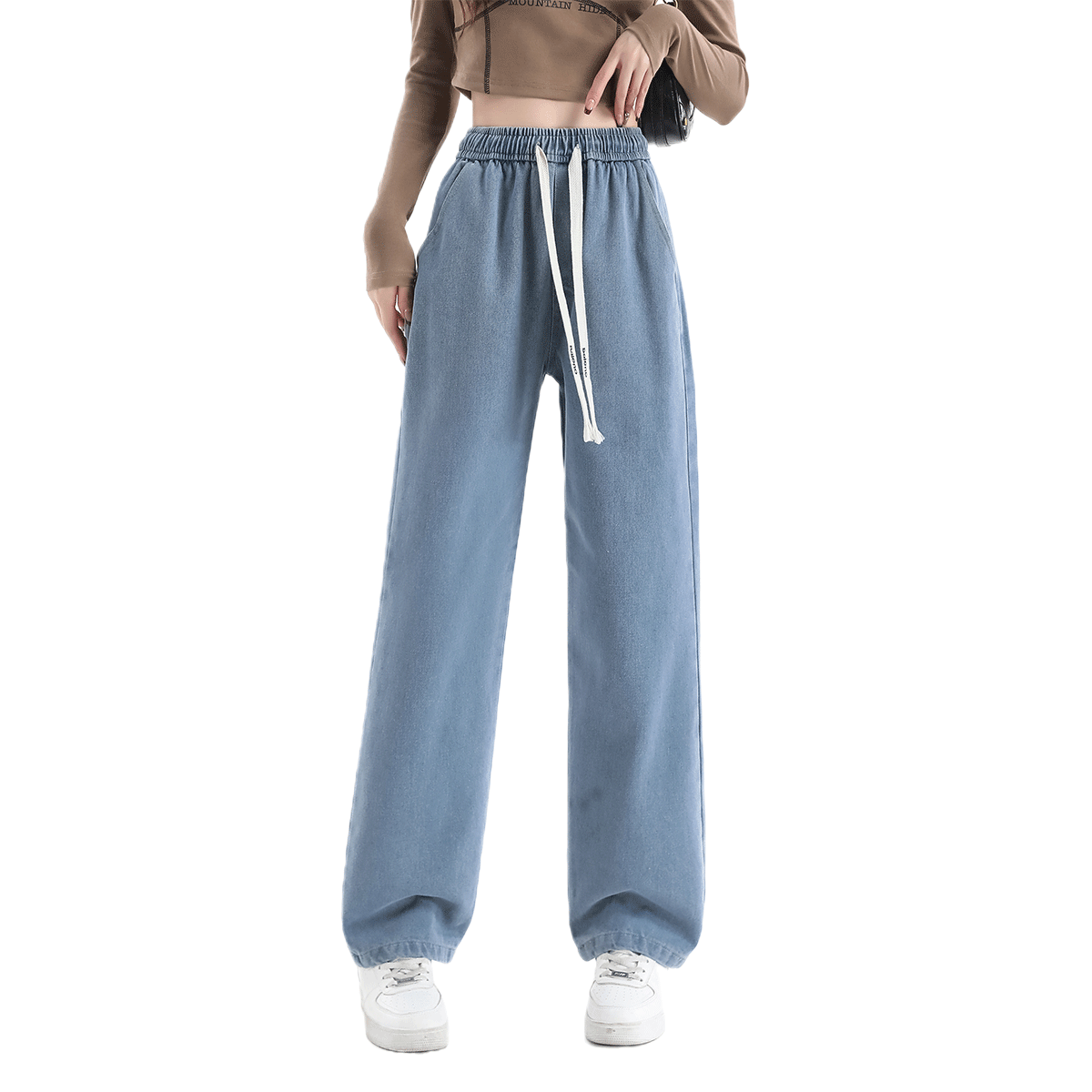 Baleno Women's Wide-Leg Jeans Casual Loose Straight-Leg Pants Spring Autumn Youth Simple Drawstring Trousers