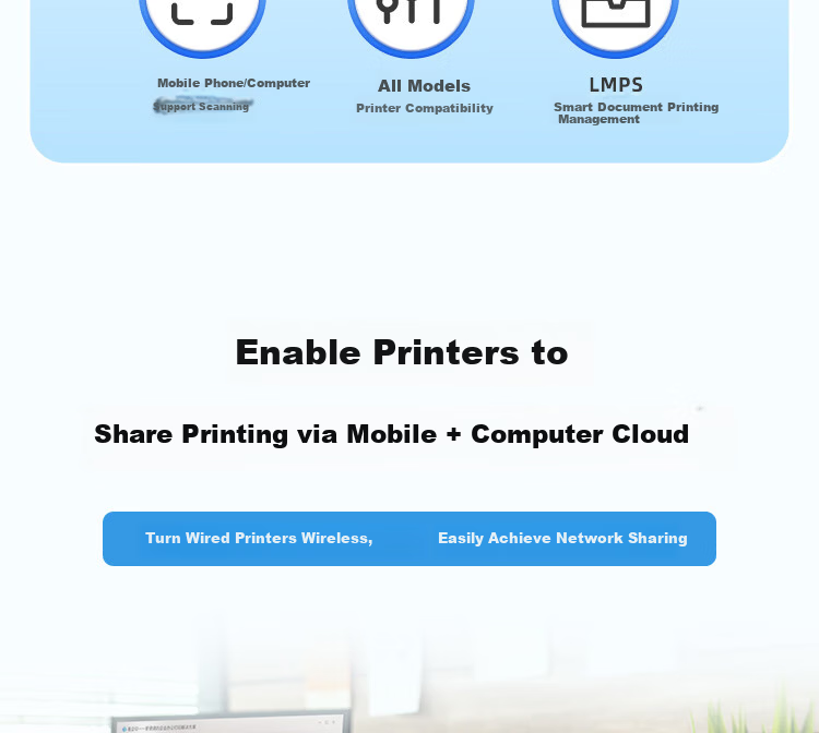 Yiqiyin Yunhe 2 Office Upgrade Print Server Supports 5G Wired/Wireless Network Mobile Computer Remote Smart Shared Printing Inkjet Laser Dot Matrix Printer 2
