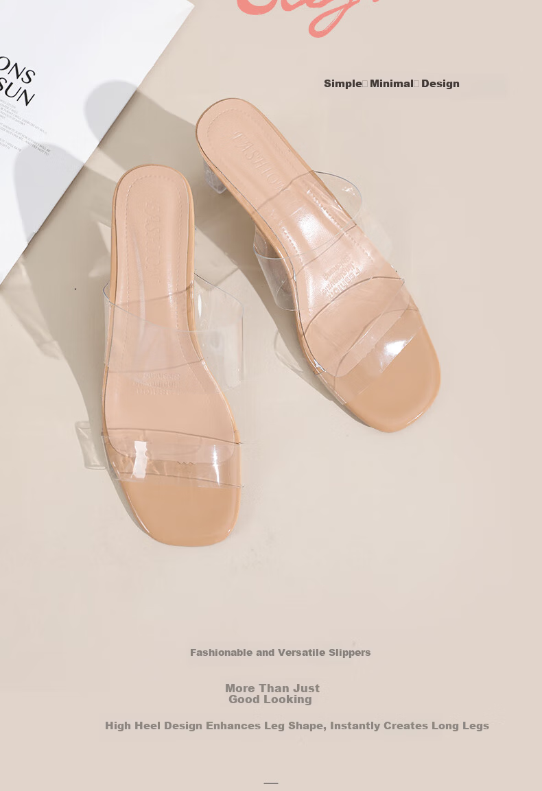 FOOTOPPO Women's High Heel Summer Transparent Strap Sandals Fairy Style Beach Outdoor Slippers 2