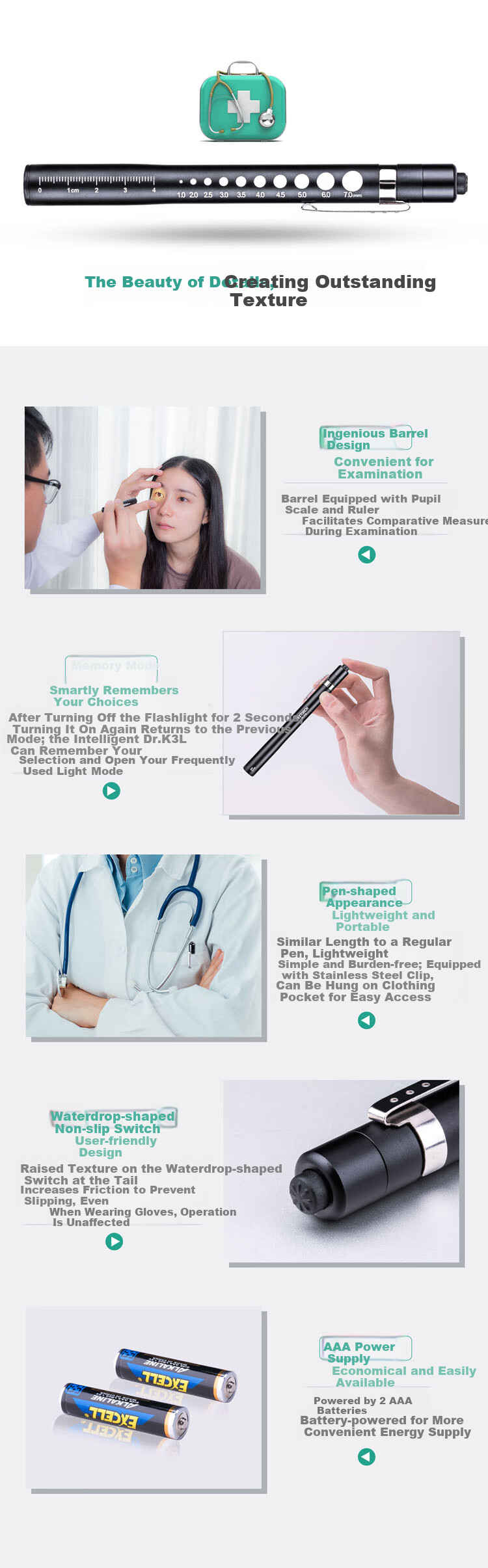 NEXTORCH K3L Medical Flashlight Yellow White Dual Light ENT Ophthalmology Examination Medical Penlight AA Battery 12