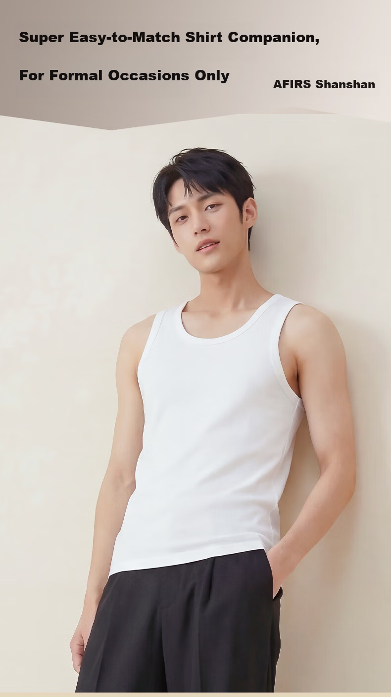 FIRS Men’s Vest [2-Pack Pure Cotton] Seamless Round Neck Antibacterial Sports Sleeveless Undershirt 1
