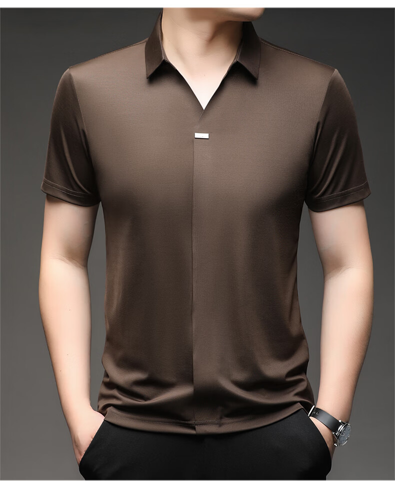 Pierre Cardin Men's Short Sleeve T-Shirt Ice Silk Seamless Slim Fit High-End Business Polo Shirt Blue M Summer 2026 New 15