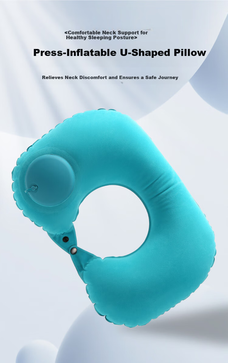 Kelorock Inflatable U-Shaped Travel Pillow Press-to-Inflate Portable Neck Pillow for Airplane High-Speed Train Sleep Support 1
