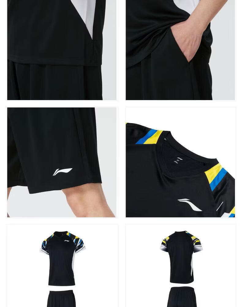 LI-NING Badminton Match Set Sportswear Quick-Dry T-Shirt and Shorts Unisex AATW015-1 Black M 3