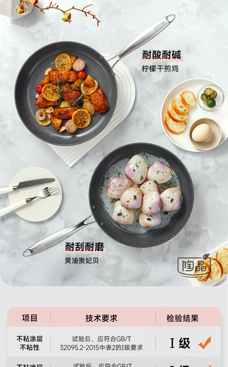 SUPOR Non-Stick Frying Pan Baby-Grade Titanium Ceramic Coating Oil-Gathering Flat Bottom Steak Pan 28cm Induction Cooker Compatible 2