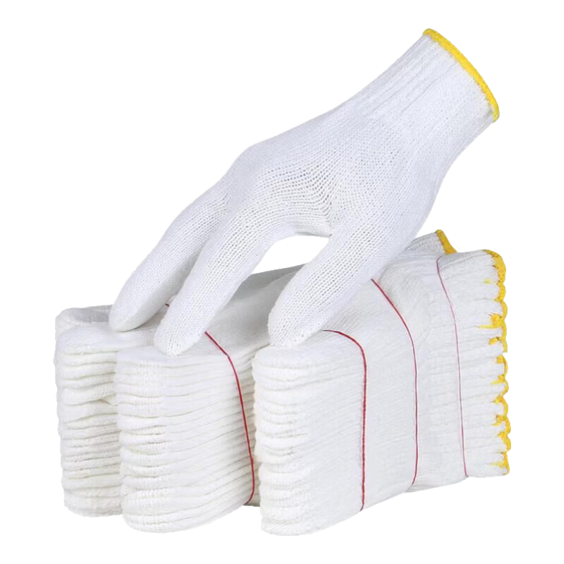 Maozheng Cotton Work Gloves, 20 Pairs, Thick White Cotton Yarn, Non-Slip, Durable for Construction Sites And Industrial Work, Protective Gear for Laborers