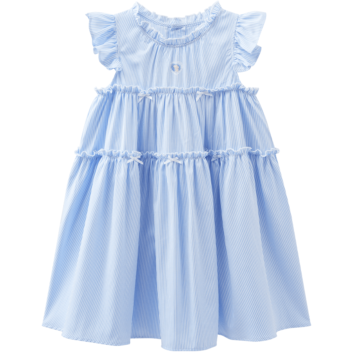Disney Girls' Striped Summer Dress with Cap Sleeves, Blue and White Stripes, Size 130