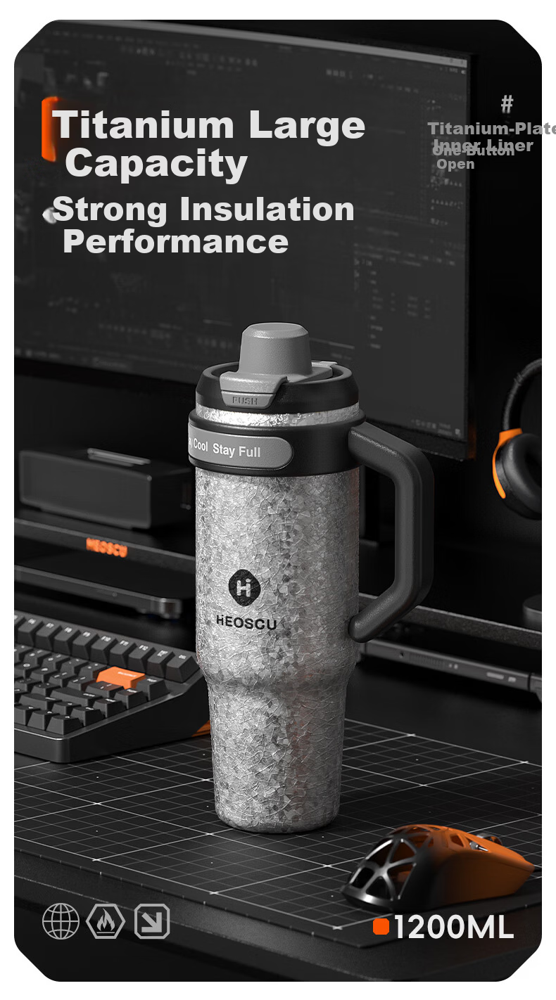 HEOSCU Large Capacity Straw Insulated 316 Stainless Steel Thermos Car Ice Mug Titanium Coated Inner Liner Giant Tea Cup 1