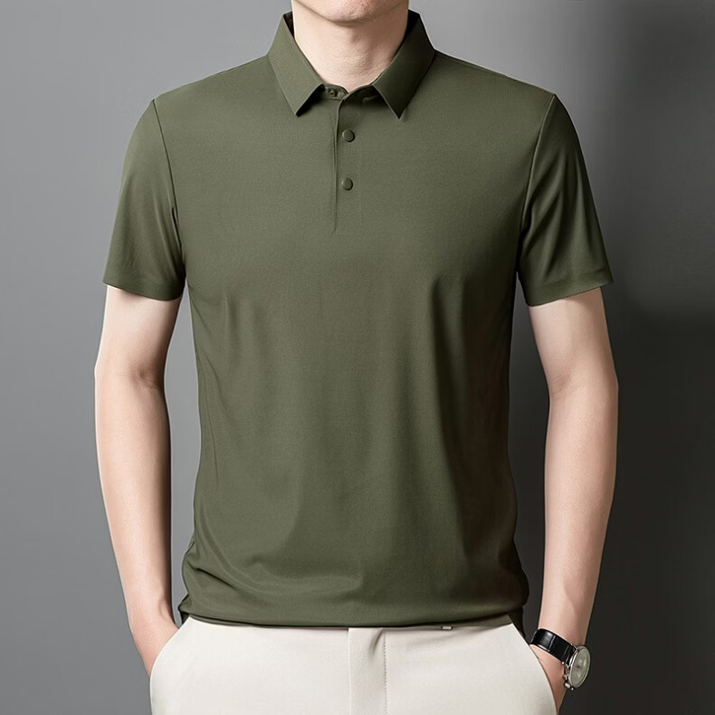 ROMON POLO Shirt Short Sleeve T-Shirt for Men, Sun Protection, Antibacterial, Moisture-Wicking, Ice-Cool Tech, Solid Color, Light Business Top, Medium 5XL 16