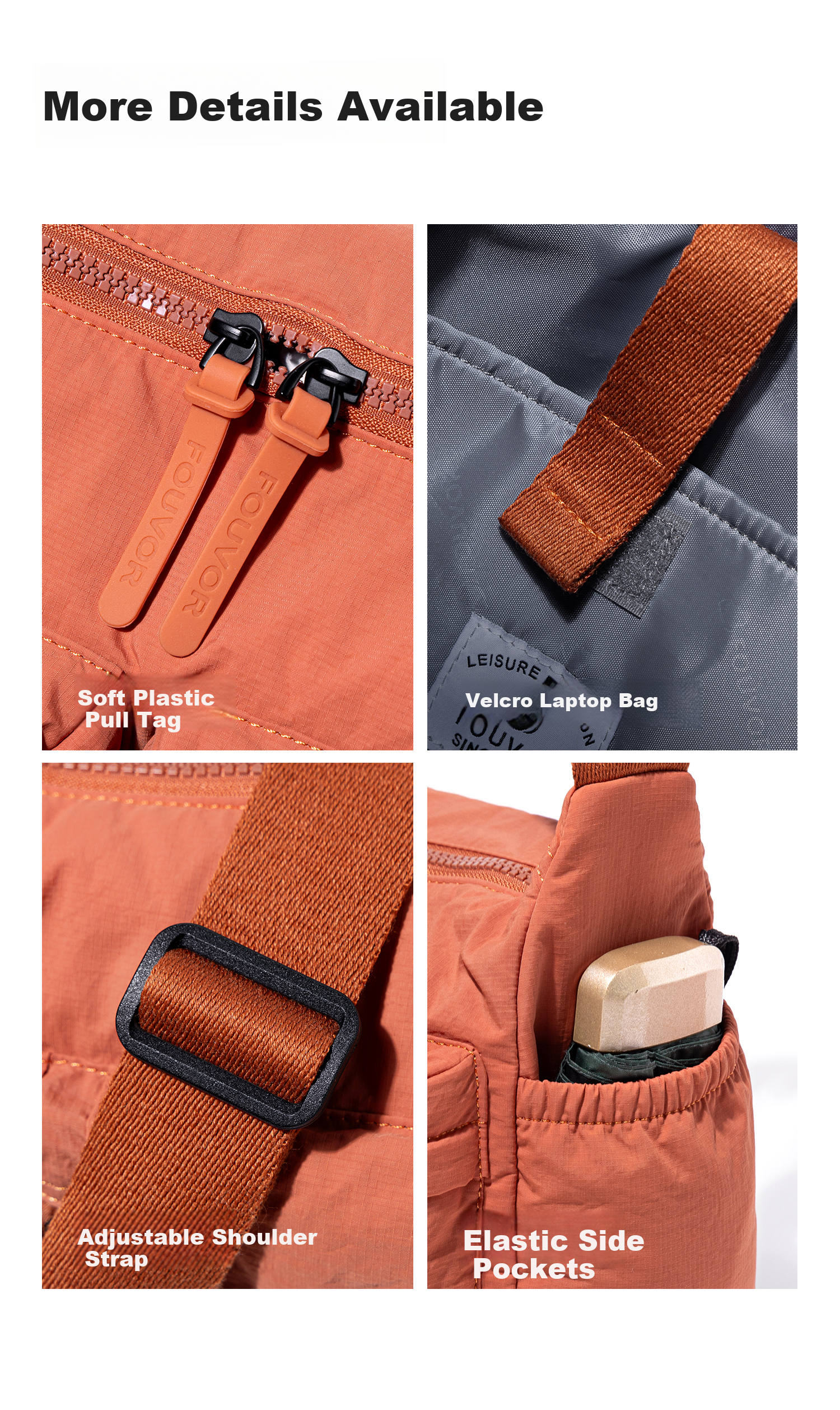 FOUVOR Fox Fashion Crossbody Bag for Women Multi-Pocket Shoulder Bag Large Capacity Lightweight Versatile Oxford Cloth Bag Orange 18