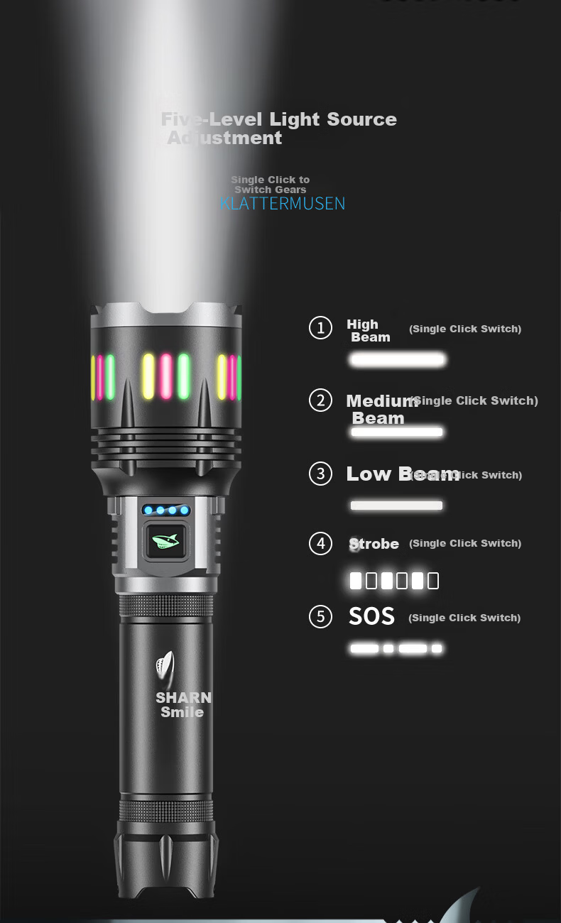Smile Shark 5270 New High-Power Flashlight Ultra-Bright Outdoor Laser Long-Range Zoom Rechargeable with Large Capacity and Ultra-Long Battery Life 8