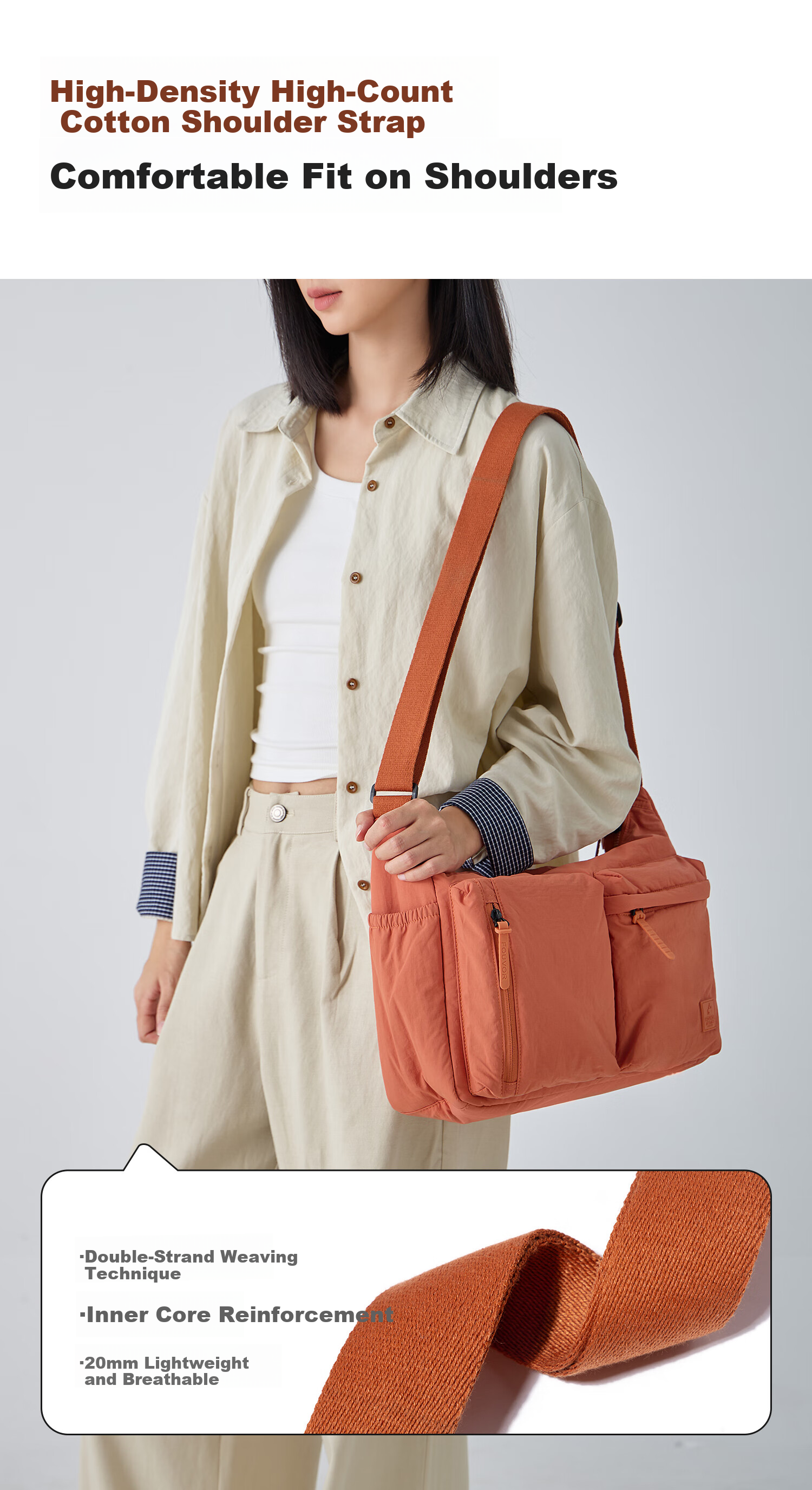 FOUVOR Fox Fashion Crossbody Bag for Women Multi-Pocket Shoulder Bag Large Capacity Lightweight Versatile Oxford Cloth Bag Orange 8