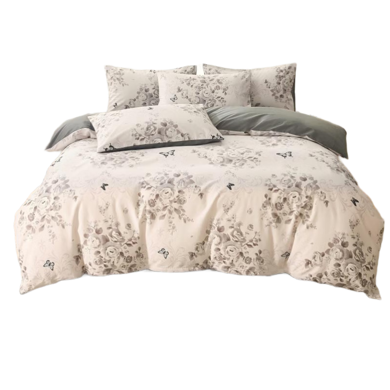 Era of Simplicity 100% Cotton Four-Piece Bedding Set 100% Cotton Printed Four-Piece Bed Sheet and Duvet Cover Simple Bedding Set 1.8m Fitted Sheet Style [100% Cotton]