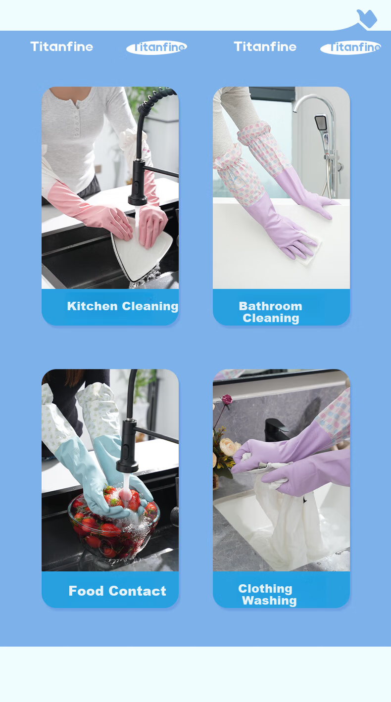 Titanfine Extended Household Natural Latex Gloves 1 Pair Size S Cleaning Laundry Wear-Resistant Waterproof Sleeve Autumn Winter Purple 4