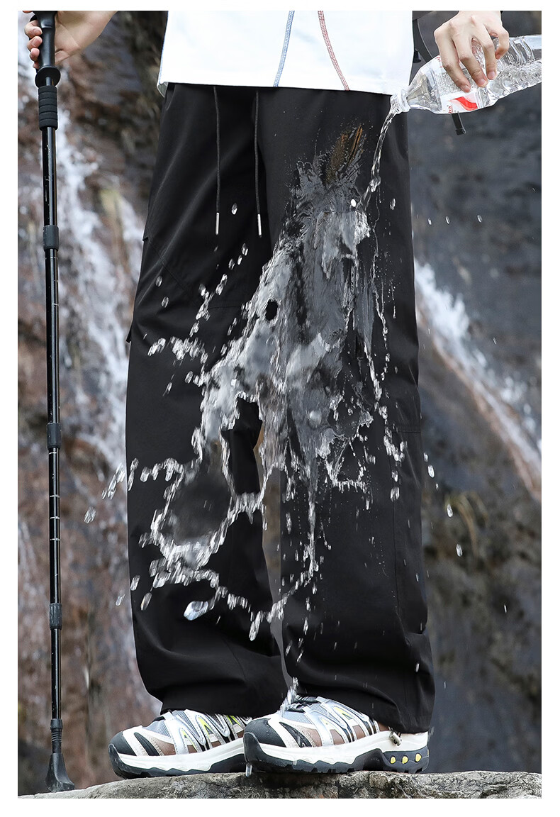 SWAMP AREA Outdoor Water-Repellent Quick-Dry Hiking Pants Men Spring Summer Lightweight Loose Straight Casual Sports Pants KS360 Black M 19