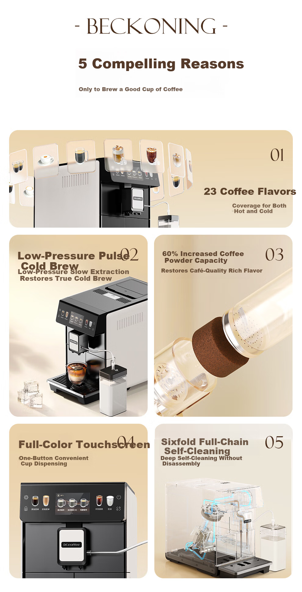 Dr.coffee E02 Brown Home Coffee Maker Fully Automatic Small Integrated Grinder Hot and Cold Drinks One-Touch Cold Brew Fresh Coffee 7