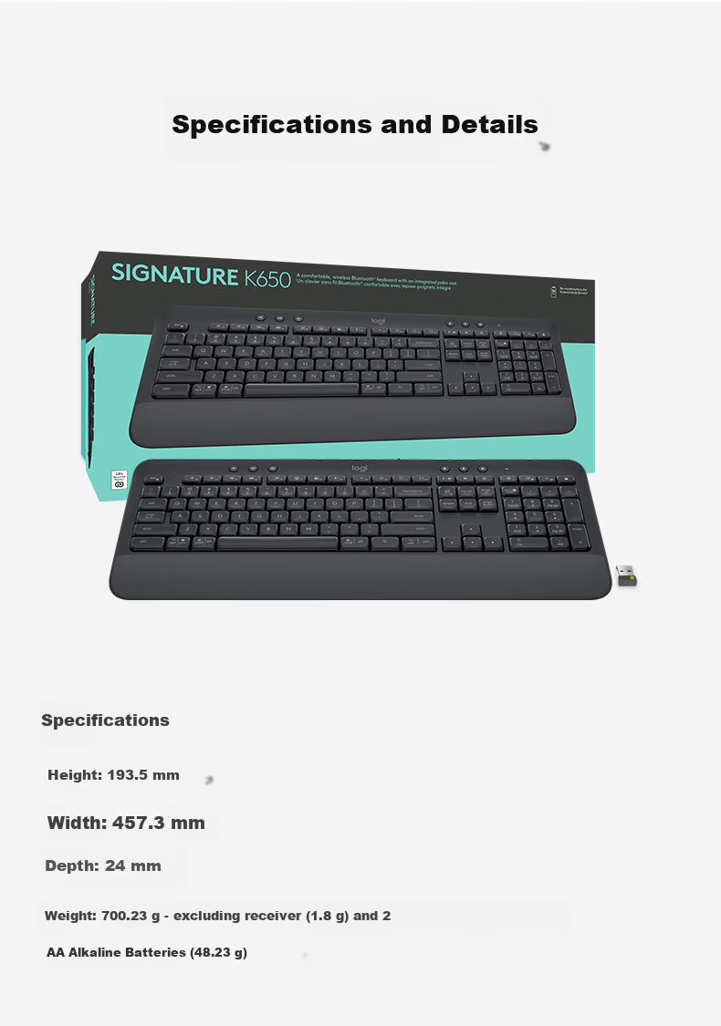 Logitech 2026 Wireless Keyboard K650 B2B Bluetooth Dual Mode Black No Switch Silent 104 Keys 9