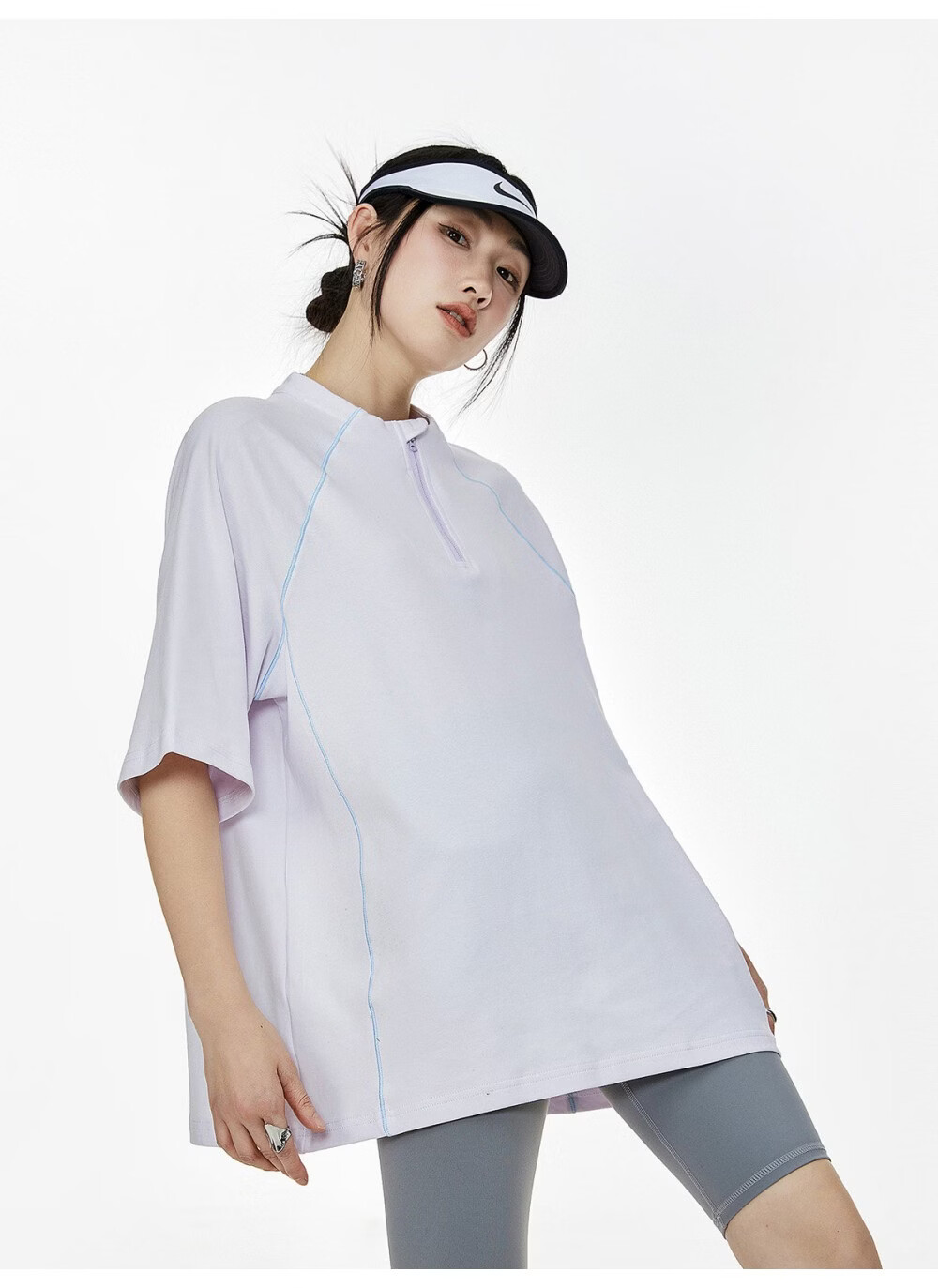 ICH MODE Women's American Style Outdoor Quick-Dry Cooling Short Sleeve T-Shirt Summer Loose Half Sleeve Zip Sports Top Advanced Gray S 40