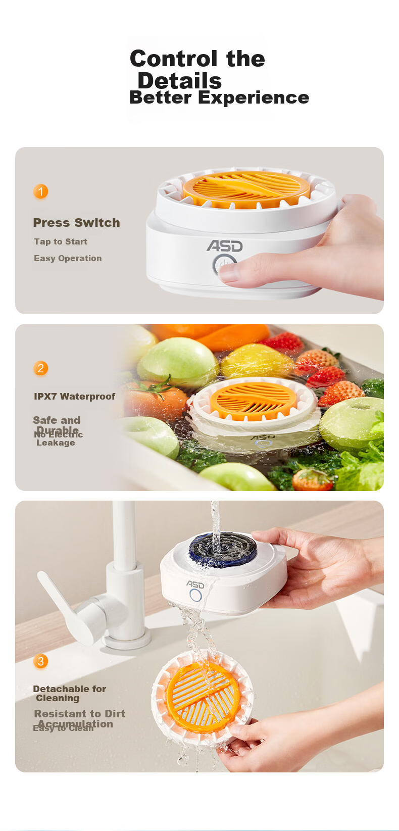 ASD Pure Titanium Fruit and Vegetable Washer, Small Purifier for Fruits, Vegetables, and Meat, Electrolytic Tablet, Long Battery Life, Wireless Charging, Pesticide Residue Removal, Heavy Metal Degrada 9