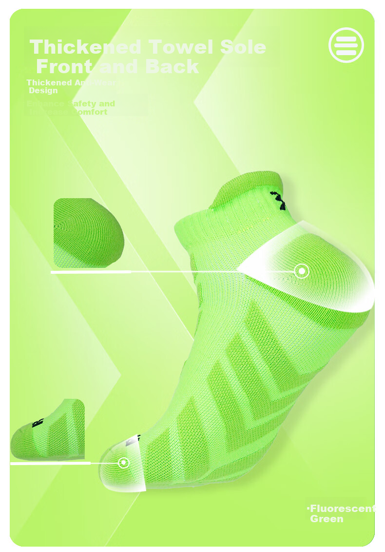 361° Authentic Sports Short Socks for Men, Low-Cut, Breathable, Sweat-Absorbing, Shock-Absorbing, Non-Slip Running Socks, Green/4 Pairs, One Size 6
