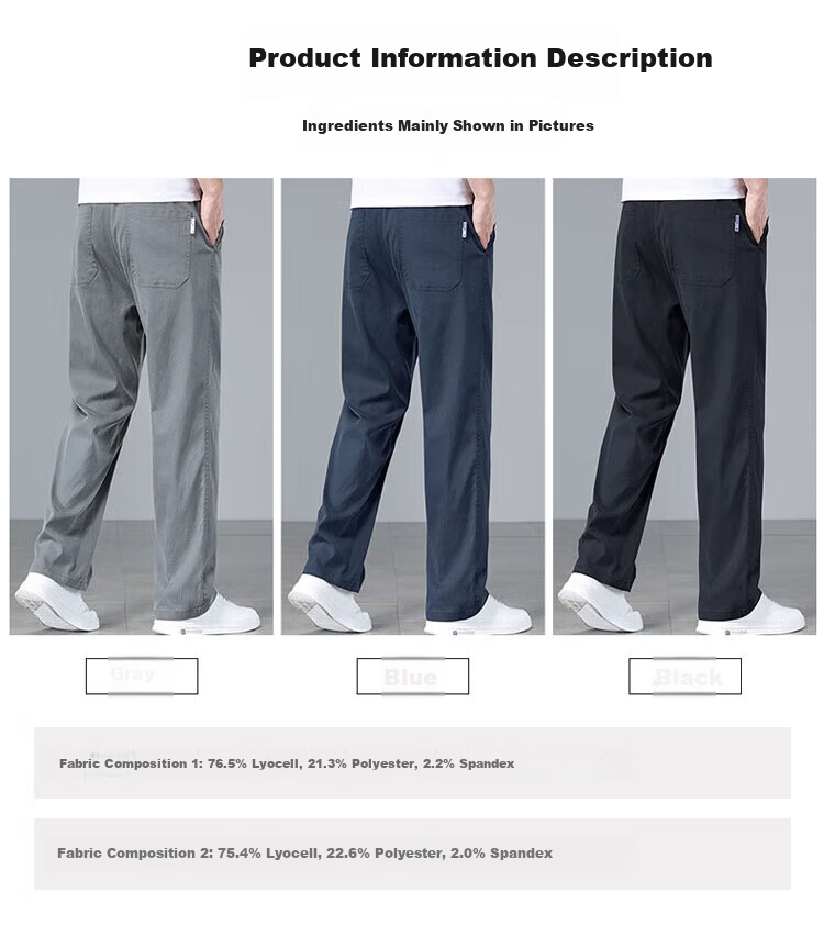 TUCANO Men's Casual Summer Thin Ice Silk Pants High-End Loose Straight Cool Business Trousers Gray 29 6