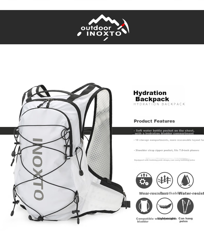 INOXTO Eagle 12L Outdoor Backpack - Multifunctional Casual Hiking Travel Cycling Off-Road Double Shoulder Bag 576 White 2